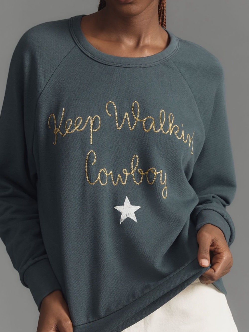 NWOT Anthropologie Letluv Keep Walking Cowboy Embroidered Sweatshirt